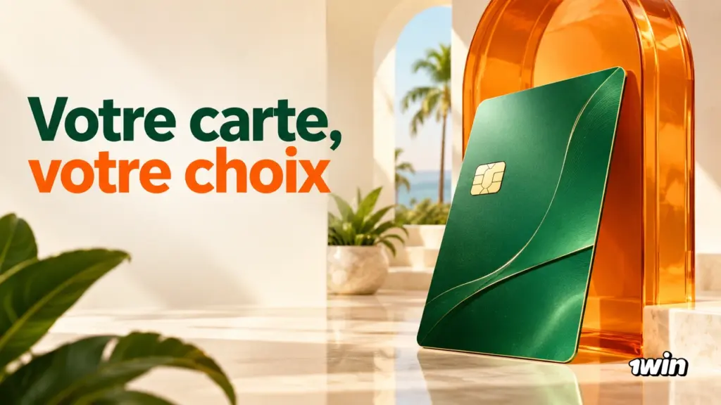 Carte bancaire verte devant une arche orange avec le message Votre carte, votre choix.