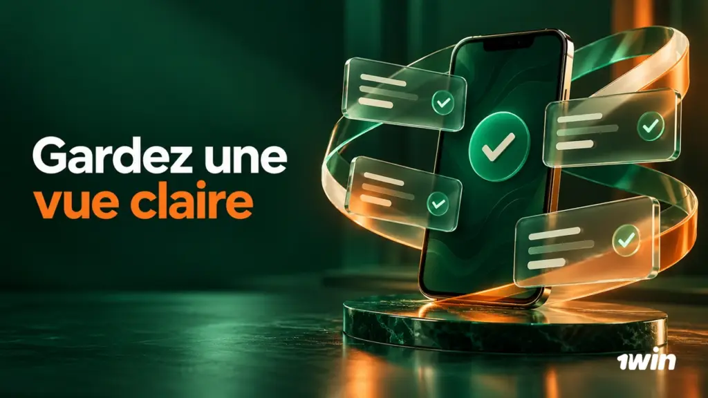 Téléphone entouré de cartes de suivi avec des coches vertes