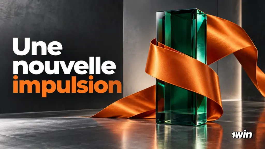 Prisme de verre vert entouré d’un ruban orange sous le message Une nouvelle impulsion.